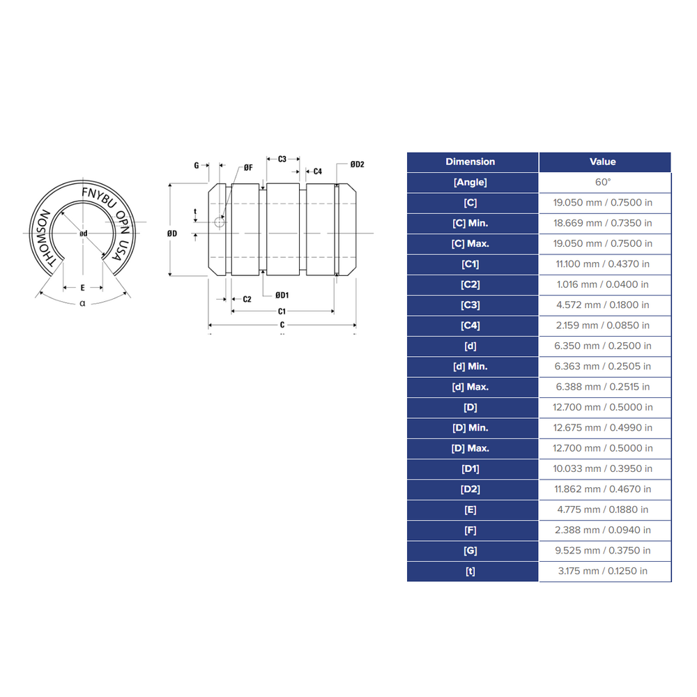 FNYBU04OPN THOMSON BALL BUSHING FNYBU SERIES 1/4" OPEN LINEAR BEARING CORROSION RESISTANT 300 LBF